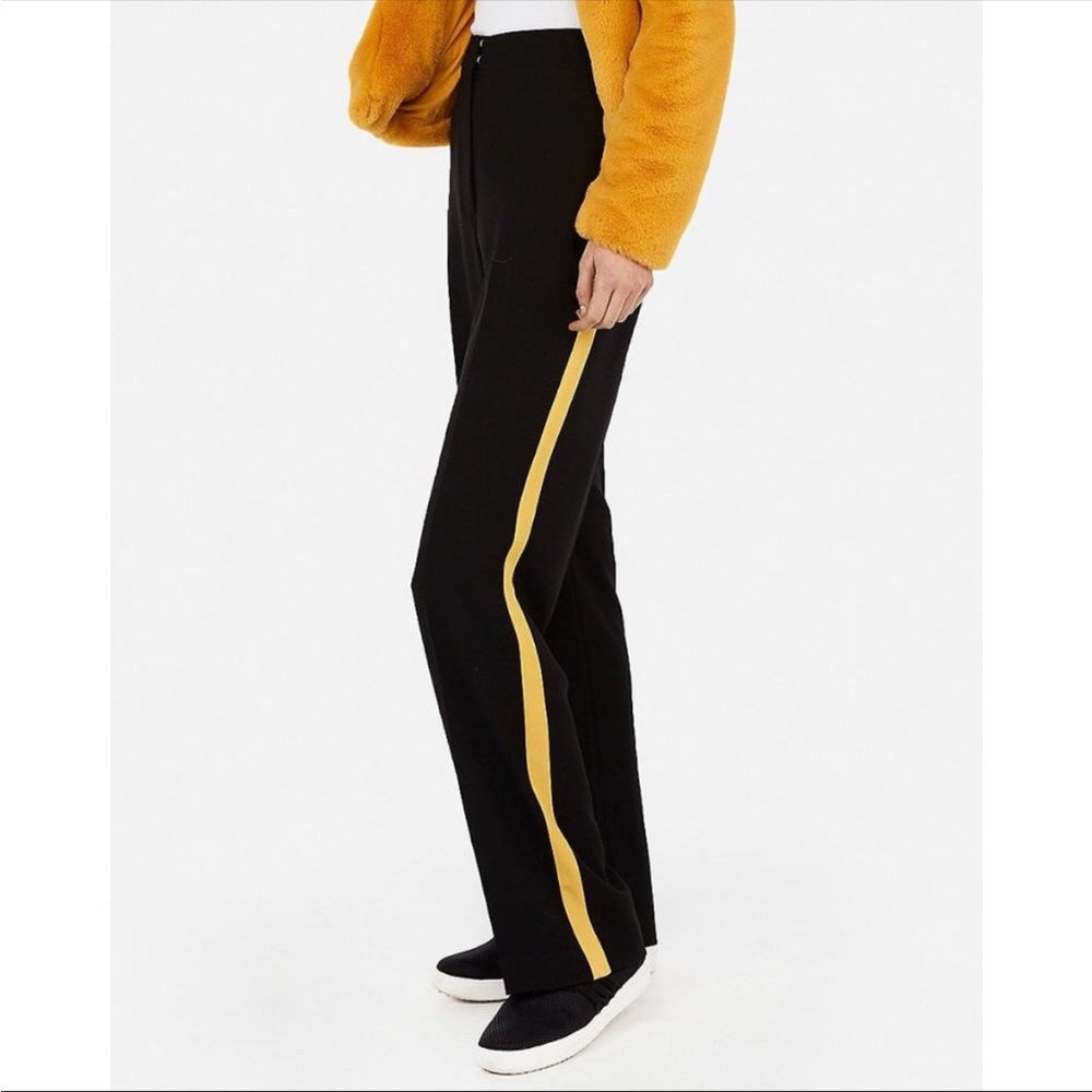 Express Black Wide Leg Pants with Yellow Stripe